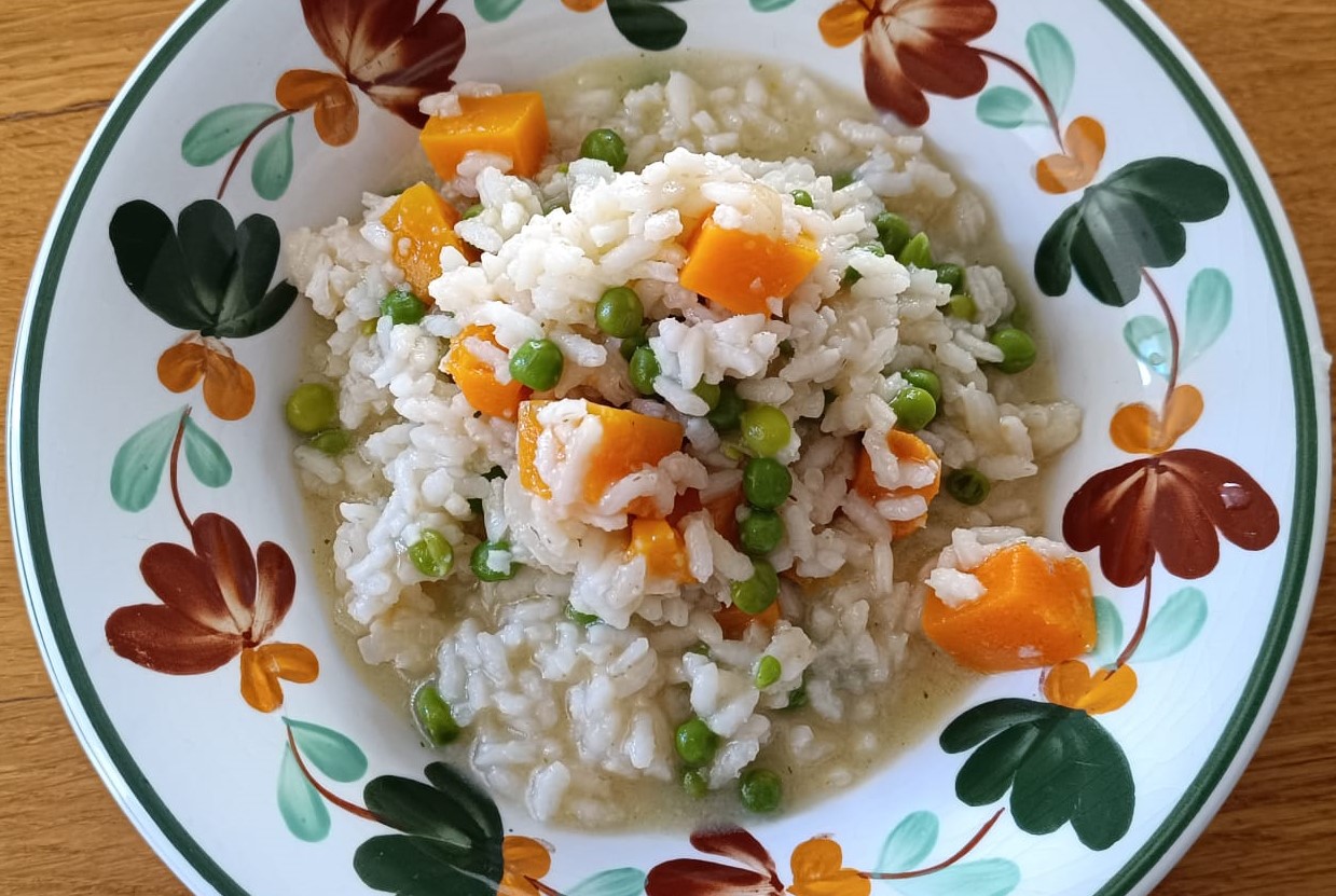 Minestra riso piselli e zucca
